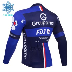 Wielershirt 2025 Groupama FDJ Lange Mouw Winter Thermal Fleece Zwart Blauw